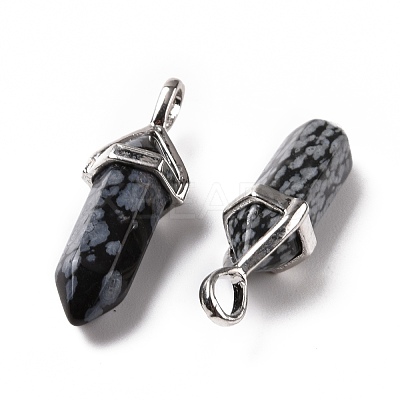Natural Snowflake Obsidian Pointed Pendants G-K329-65P-1