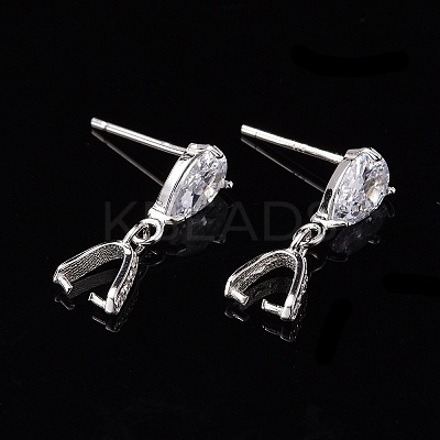 Anti-Tarnish Rhodium Plated 925 Sterling Silver Dangle Stud Earing Settings STER-K038-008P-1