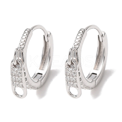 Zipper 925 Sterling Silver Micro Pave Clear Cubic Zirconia Hoop Earrings EJEW-K317-01P-1