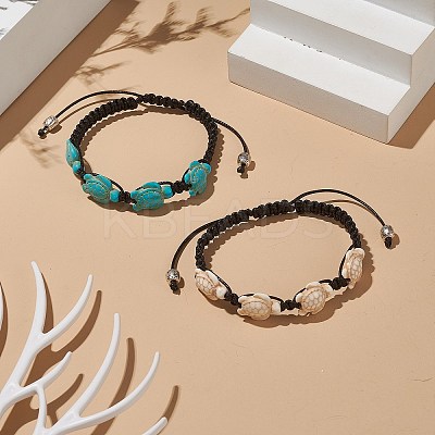 Synthetic Turquoise(Dyed) Tortoise Braided Bead Bracelet for Women BJEW-TA00225-01-1