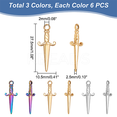 18Pcs 3 Colors 304 Stainless Steel Pendants STAS-UN0042-22-1