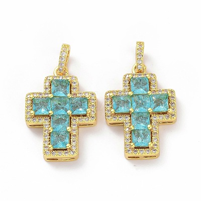 Brass Micro Pave Clear Cubic Zirconia Pendants ZIRC-F135-24G-04B-1