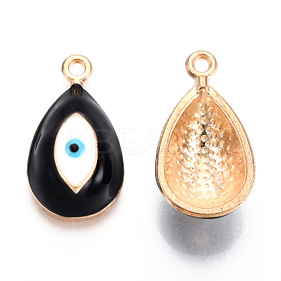 Rack Plating Light Gold Tone Alloy Enamel Pendants PALLOY-T077-230A-1