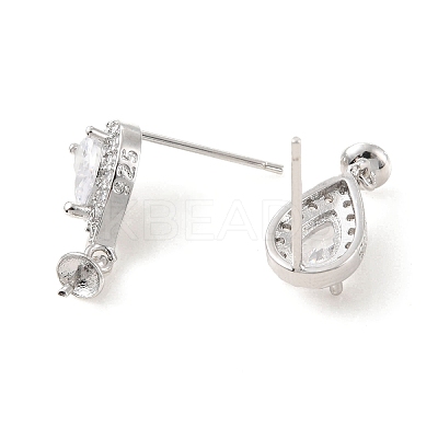 Rack Plating Brass Micro Pave Cubic Zirconia Stud Earring Finding KK-C021-13P-1