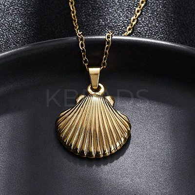 Shell Shape 304 Stainless Steel Pendant Necklaces NJEW-M096-20G-1