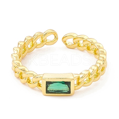 Cubic Zirconia Rectangle Open Cuff Ring RJEW-I083-02G-02-1