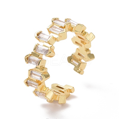 Clear Cubic Zirconia Rectangle Open Cuff Ring RJEW-P032-11G-1