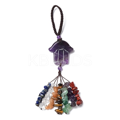 Hamsa Hand/Hand of Miriam Natural Amethyst Pendant Decorations HJEW-R127-02J-1