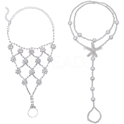 4Pcs 2 Styles Alloy Clear Rhinestone Anklets for Women AJEW-BBC0002-39-1