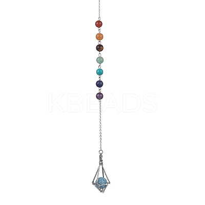 Chakra Mixed Synthetic & Natural Round Gemstone Pointed Dowsing Pendulums PALLOY-JF02520-01-1