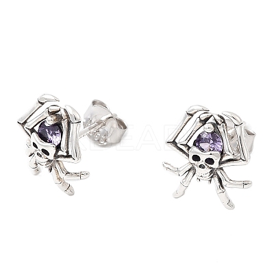 Halloween 925 Sterling Silver Cubic Zirconia Stud Earrings EJEW-P327-01D-AS-1