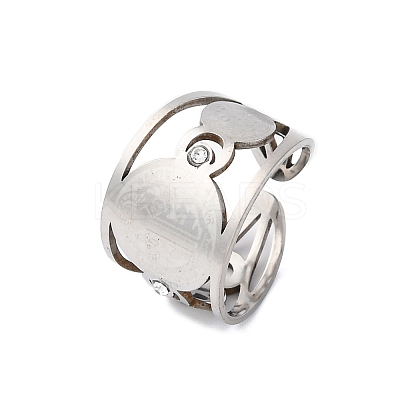 304 Stainless Steel Rhinestone Saint Benedict Open Cuff Rings RJEW-M069-01P-1