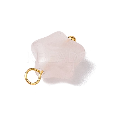 Natural Rose Quartz Star Charms with Brass Loops PALLOY-JF02733-01-1