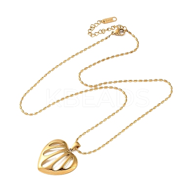 304 Stainless Steel & Natural White Shell Hollow Heart Pendant Necklaces for Women SA-CBAD22F-06G-1