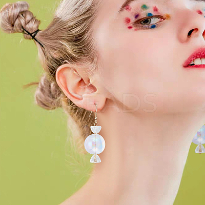 2 Pairs 2 Colors Lace Inside Glass Candy Ball Dangle Earrings EJEW-FI0001-15-1