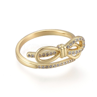 Brass Micro Pave Clear Cubic Zirconia Cuff Rings RJEW-K232-18G-1