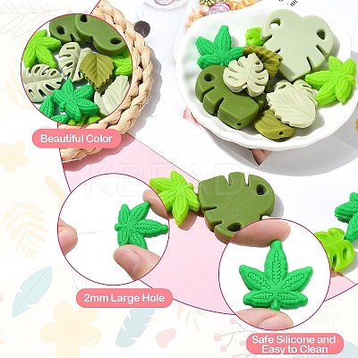 16Pcs 8 Style Leaf Silicone Beads SIL-CJ0001-73-1