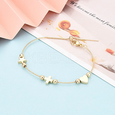 Adjustable Brass Beaded Slider Bracelets for Women BJEW-T022-25G-1