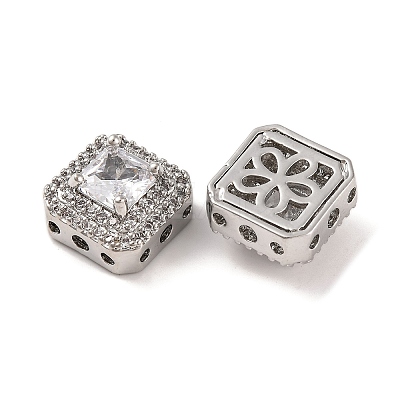 Brass Micro Pave Clear Cubic Zirconia Beads KK-S389-29P-1