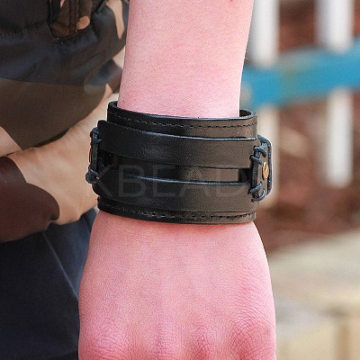 Cowhide Cord Wide Cord Bracelets BJEW-P0001-11B-1