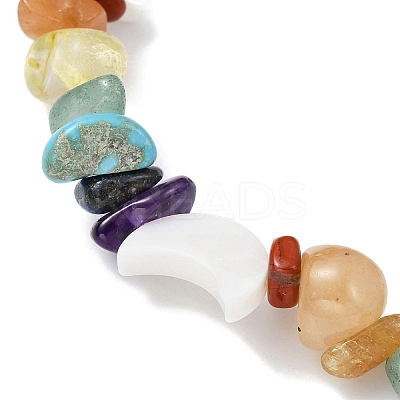 Natural & Synthetic Mixed Gemstone Chips & Shell Beaded Stretch Bracelet BJEW-JB09897-02-1