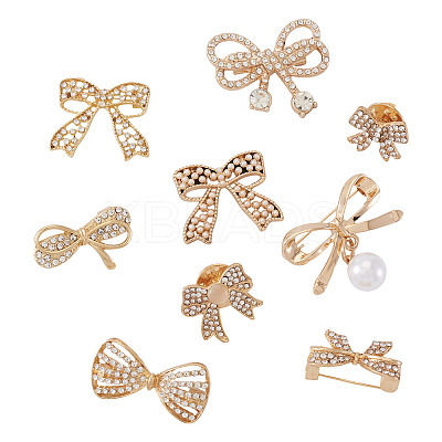 9Pcs 9 Styles Bowknot Shape Alloy Rhinestone Lapel Pin Backs for Backpack Clothes JEWB-TA0001-26-1