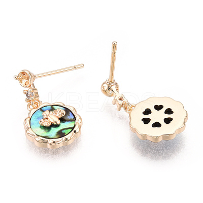 Bee Brass Micro Pave Cubic Zirconia Stud Earring Findings KK-E107-15G-01-1