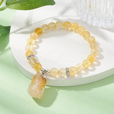 Natural Citrine & Synthetic Hematite Beaded Stretch Bracelet BJEW-JB09760-04-1