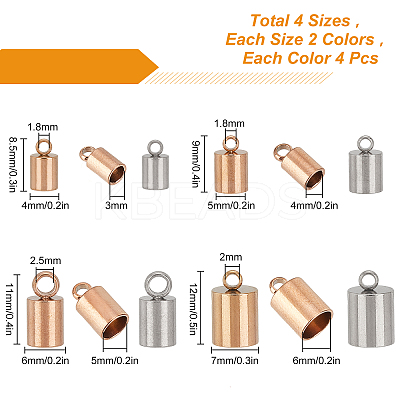 32Pcs 8 Style 304 Stainless Steel Cord Ends STAS-SC0003-75-1