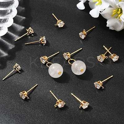 SHEGRACE Brass Clear Cubic Zirconia Flat Round Stud Earring Findings XGR0102G-117G-1