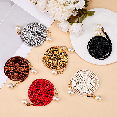Imitation Leather Braided Chain Belts with Imitation Pearl AJEW-CP0008-67A-1