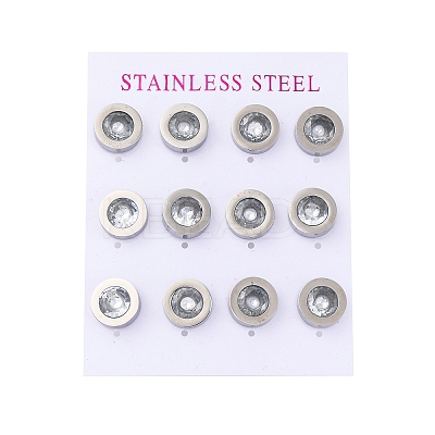 304 Stainless Steel Flat Round Stud Earrings EJEW-C099-23P-03-1