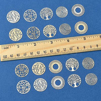 20Pcs 10 Styles Rack Plating Brass Hollow Out Connector Charms KKC-FS0001-02-1
