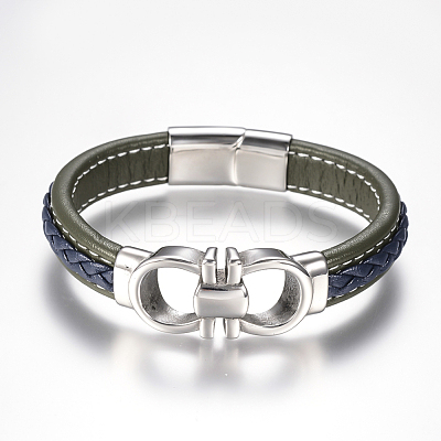 Men's Braided Leather Cord Bracelets BJEW-H559-15-1