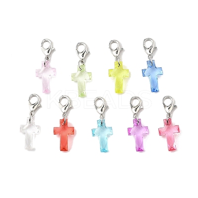 Transparent Acrylic Cross Pendant Decorations HJEW-JM04493-02-1