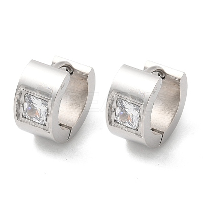 304 Stainless Steel Micro Pave Clear Cubic Zirconia Huggie Hoop Earrings EJEW-C096-55P-1
