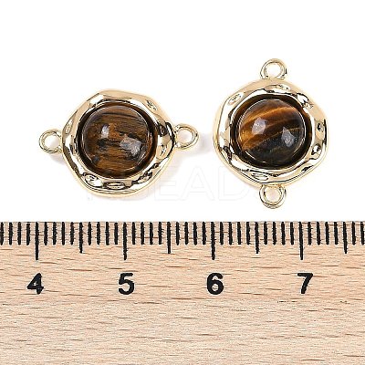 Brass Pave Natural Tiger Eye Flat Round Links Connector Charms KK-U043-45G-C-1