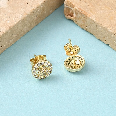 Round Brass Micro Pave Clear Cubic Zirconia Stud Earrings EJEW-Z144-14G-1