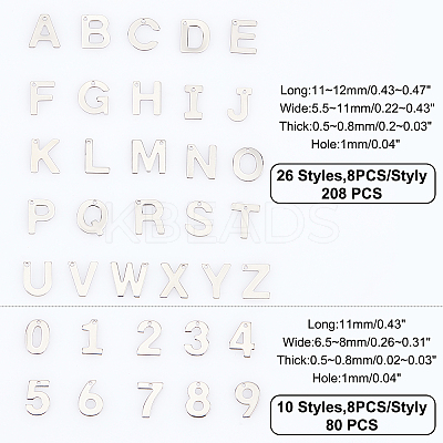 288Pcs 36 Style 304 Stainless Steel Alphabet LetterA~Z Charms and Number 1~9 Charms STAS-DC0002-31-1
