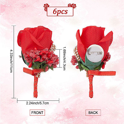 Cloth Rose Flower Boutonniere Brooch with Rhinestone AJEW-WH0258-294A-1