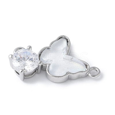 Brass Micro Pave Cubic Zirconia and Glass Connector Charms KK-F892-48P-01-1