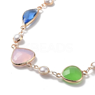 Colorful Triangle Glass Pendant Necklace with Brass Chains NJEW-A015-15KCG-1