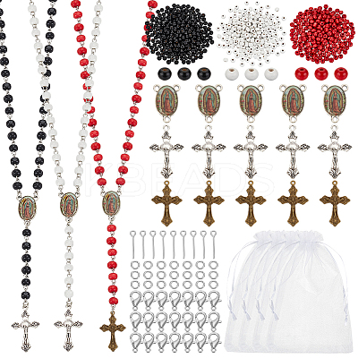 Wood Rosary Beaded Style Necklaces Bracelet Making Finding Kit DIY-PH0021-65-1