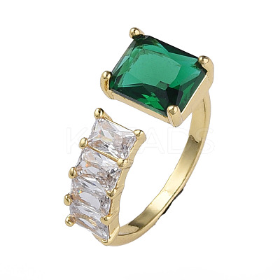 Cubic Zirconia Rectangle Open Cuff Ring RJEW-N035-123-1