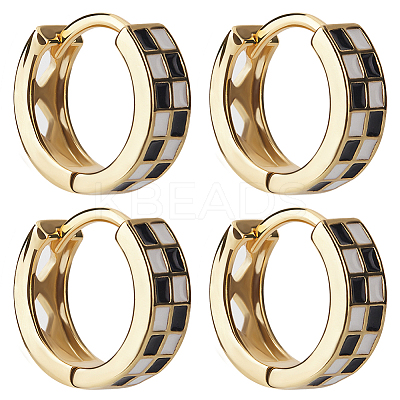 2 Pairs Tartan Pattern Enamel Chunky Hinged Hoop Earrings for Women EJEW-BBC0001-27B-1