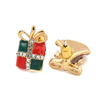 Christmas Alloy Crystal Rhinestone Asymmetrical Stud Earrings for Women EJEW-M256-01A-G-1
