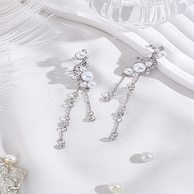 1Pair Alloy Rhinestone Tassel Cuff Earrings EJEW-LP0012-19-1