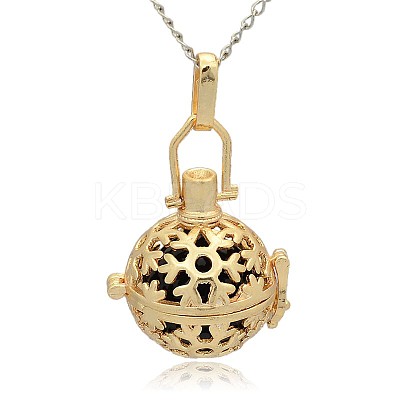 Golden Tone Brass Hollow Round Cage Pendants KK-J232-08G-1