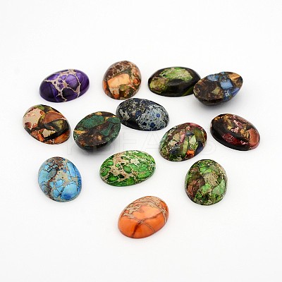 Dyed Natural Regalite/Imperial Jasper/Sea Sediment Jasper Oval Dome Flatback Gemstone Cabochons G-E252-34-25x18mm-1