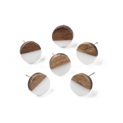 Opaque Resin & Walnut Wood Stud Earrings EJEW-N017-008-B10-1